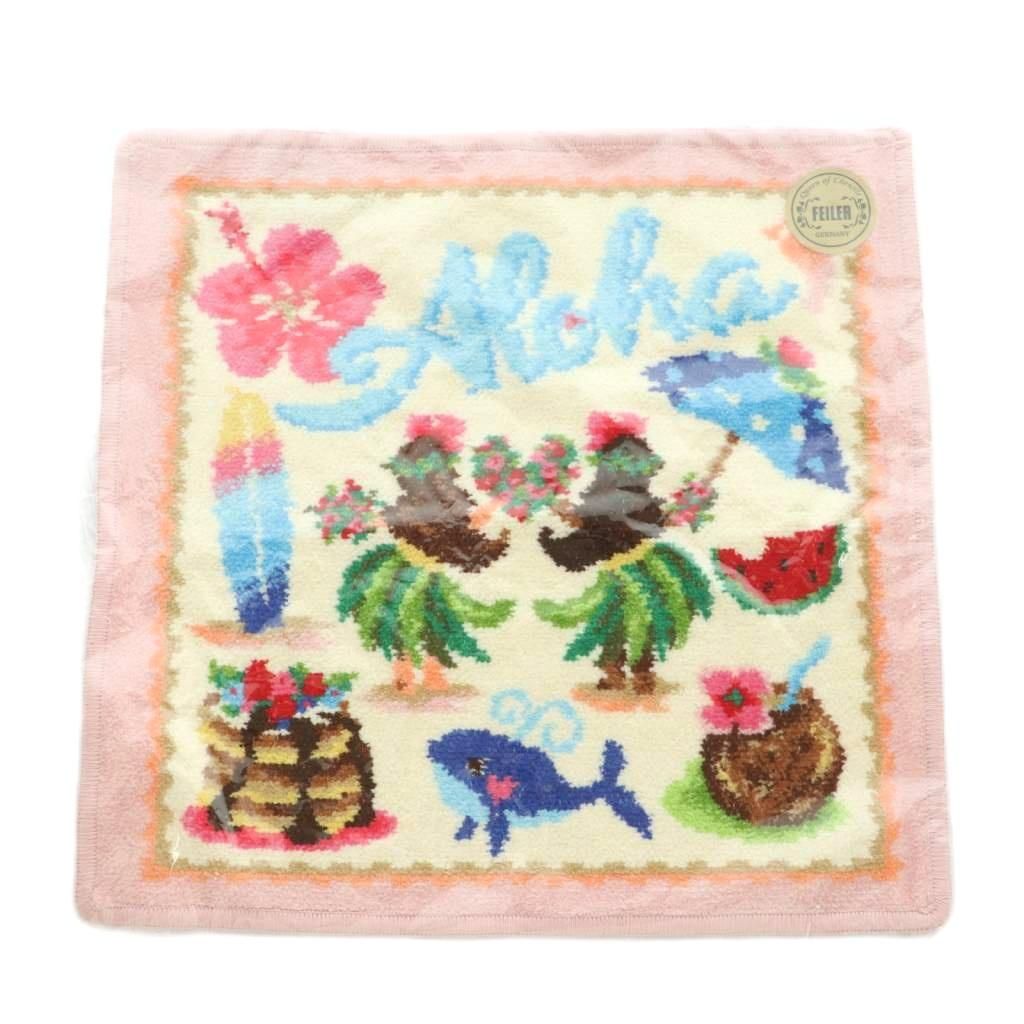 フェイラー FEILER マナマナ タオルハンカチ 総柄 ハワイアン柄 ピンク