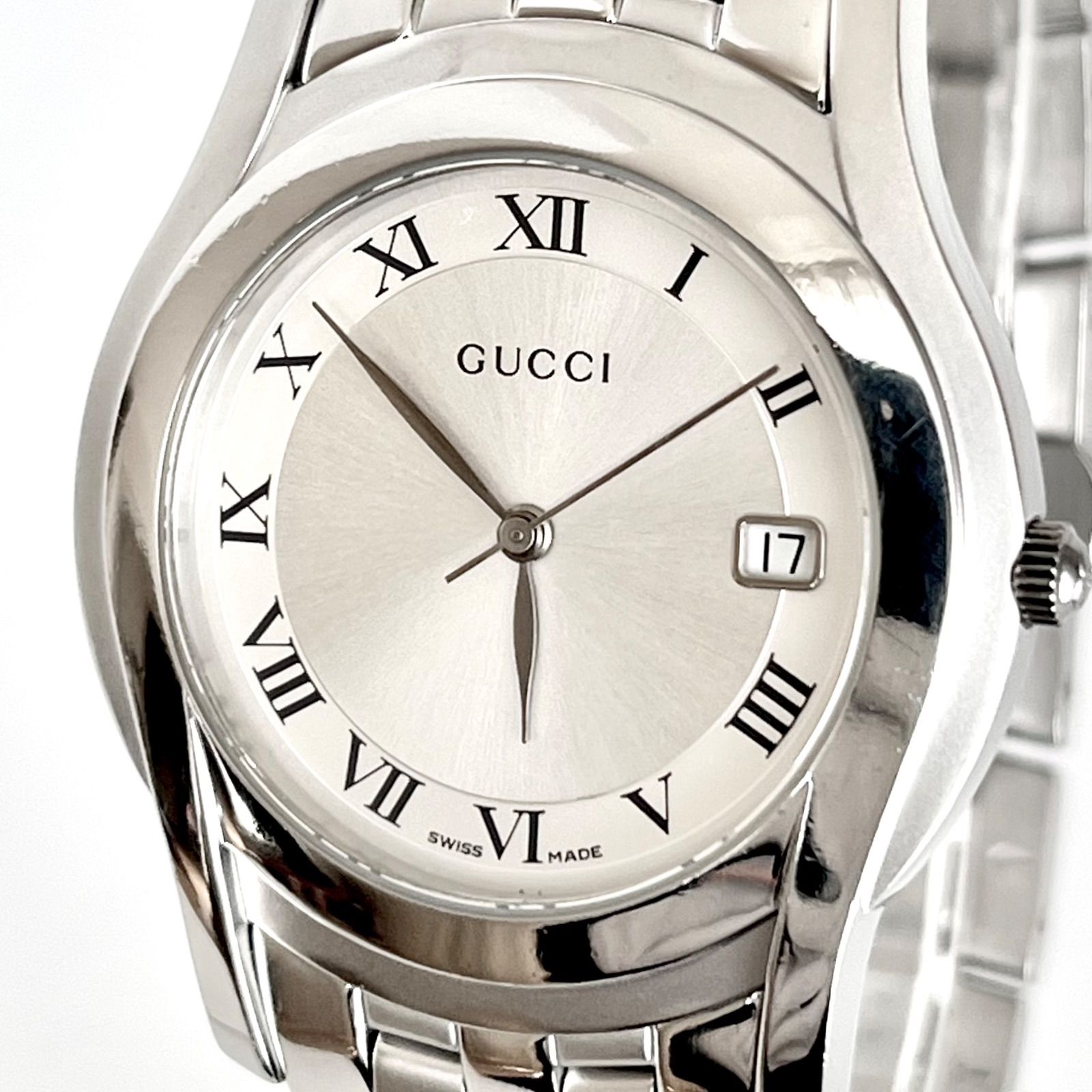 グッチ 5500M メンズ 腕時計 磨き済み 美品】GUCCI 電池新品 シルバー 
