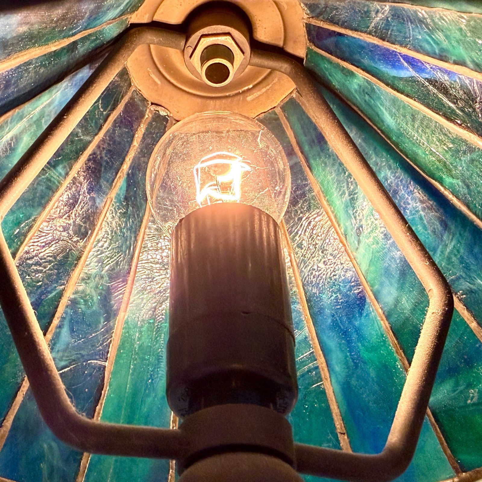 ステンドグラス テーブルランプ アンティーク調 ブルー基調 昭和レトロ