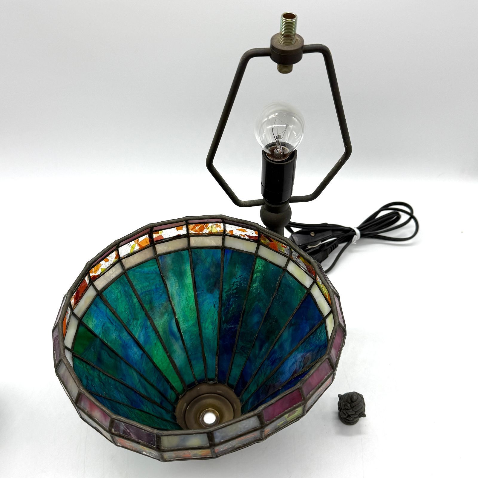 ステンドグラス テーブルランプ アンティーク調 ブルー基調 昭和レトロ