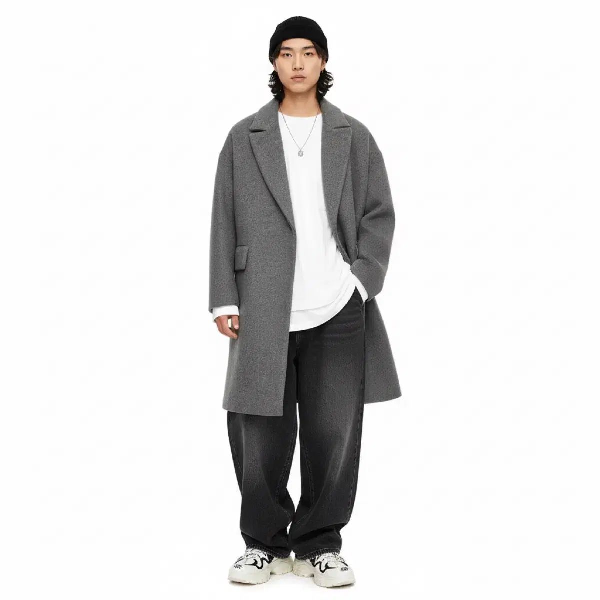 44/95 105 BENETTON ベネトン オーバーサイズ ロング コート グレー 