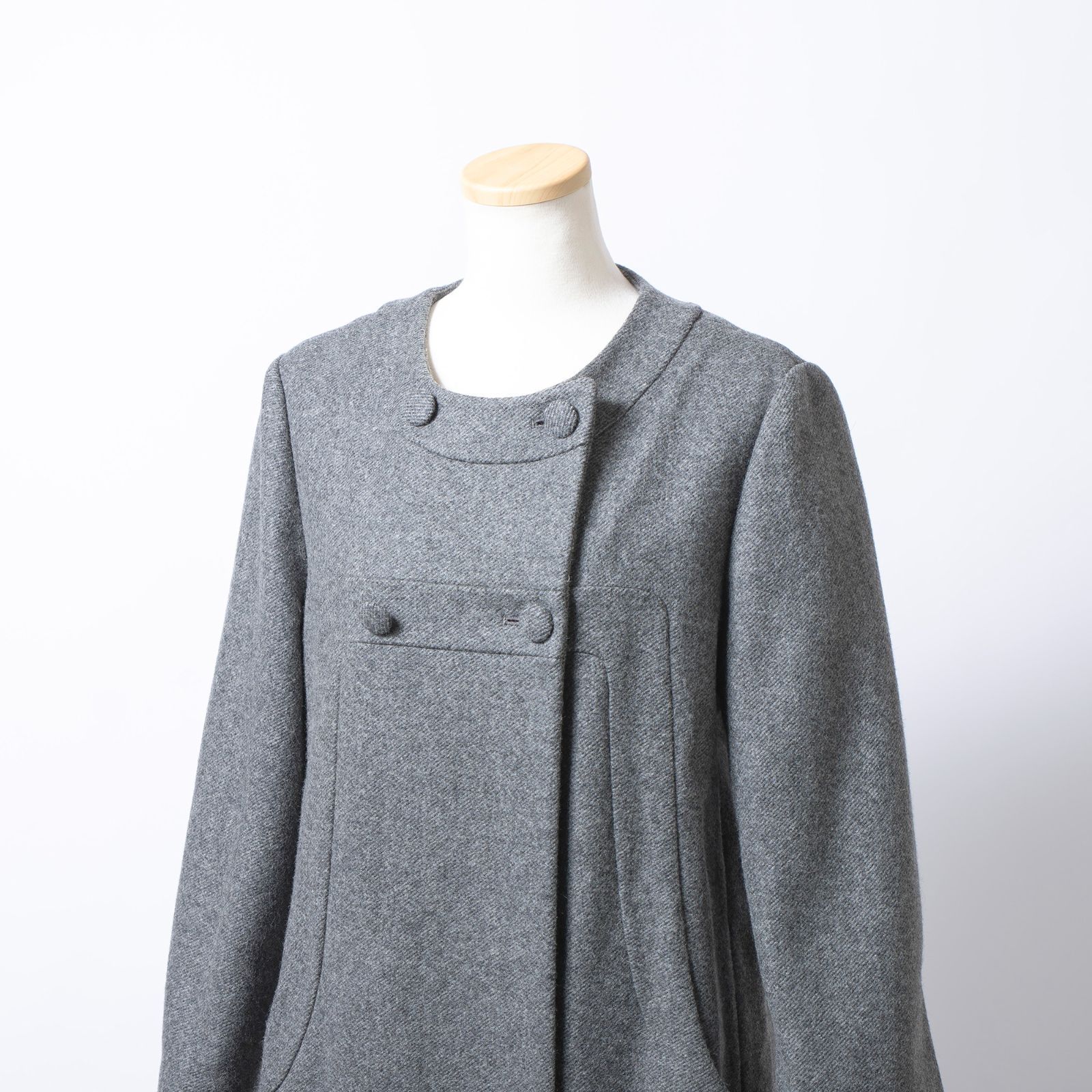 マルニ MARNI ノーカラー ロングコート グレー レディース 42 ウール 
