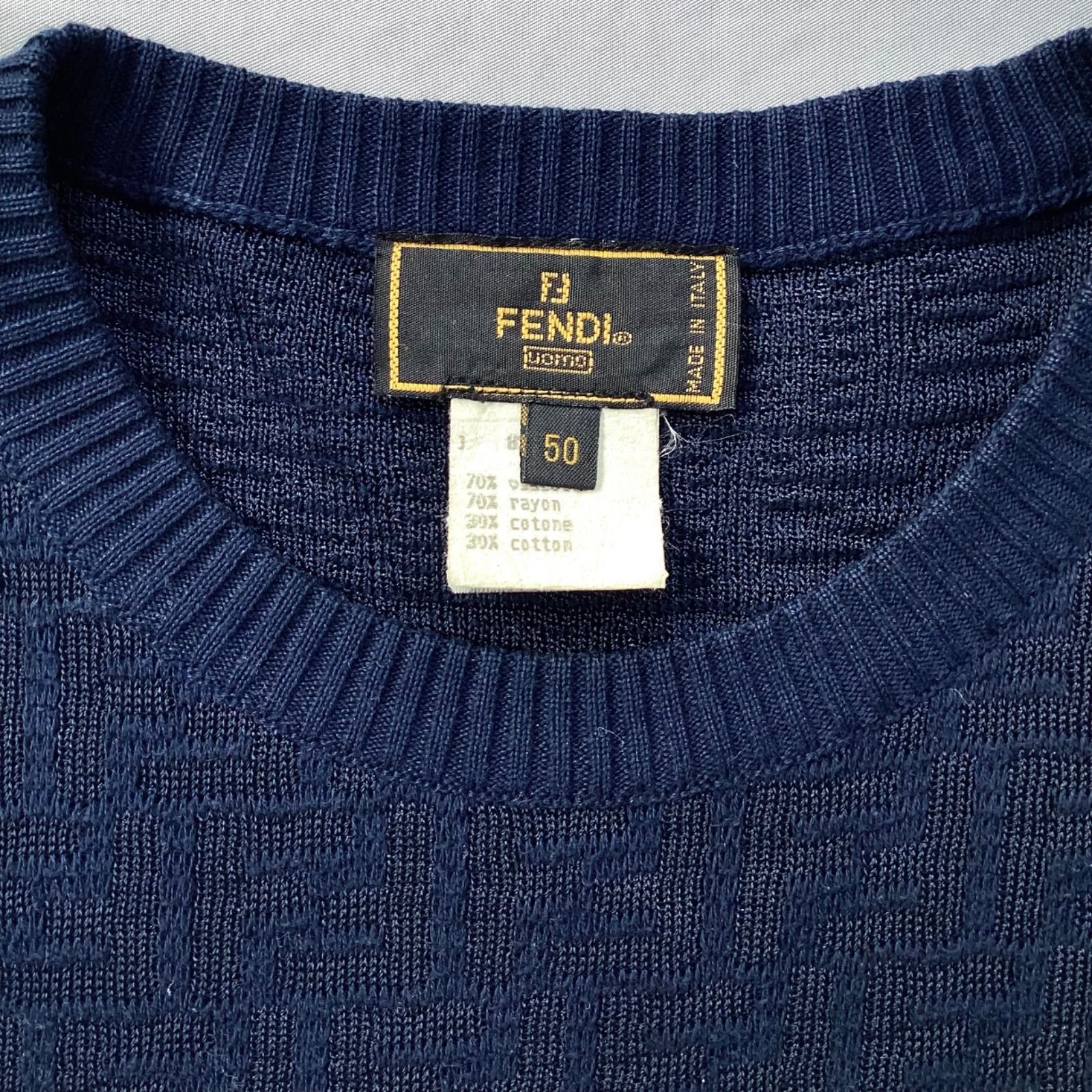 FENDI フェンディ ニット ズッカ柄 総柄 ネイビー ヴィンテージ 