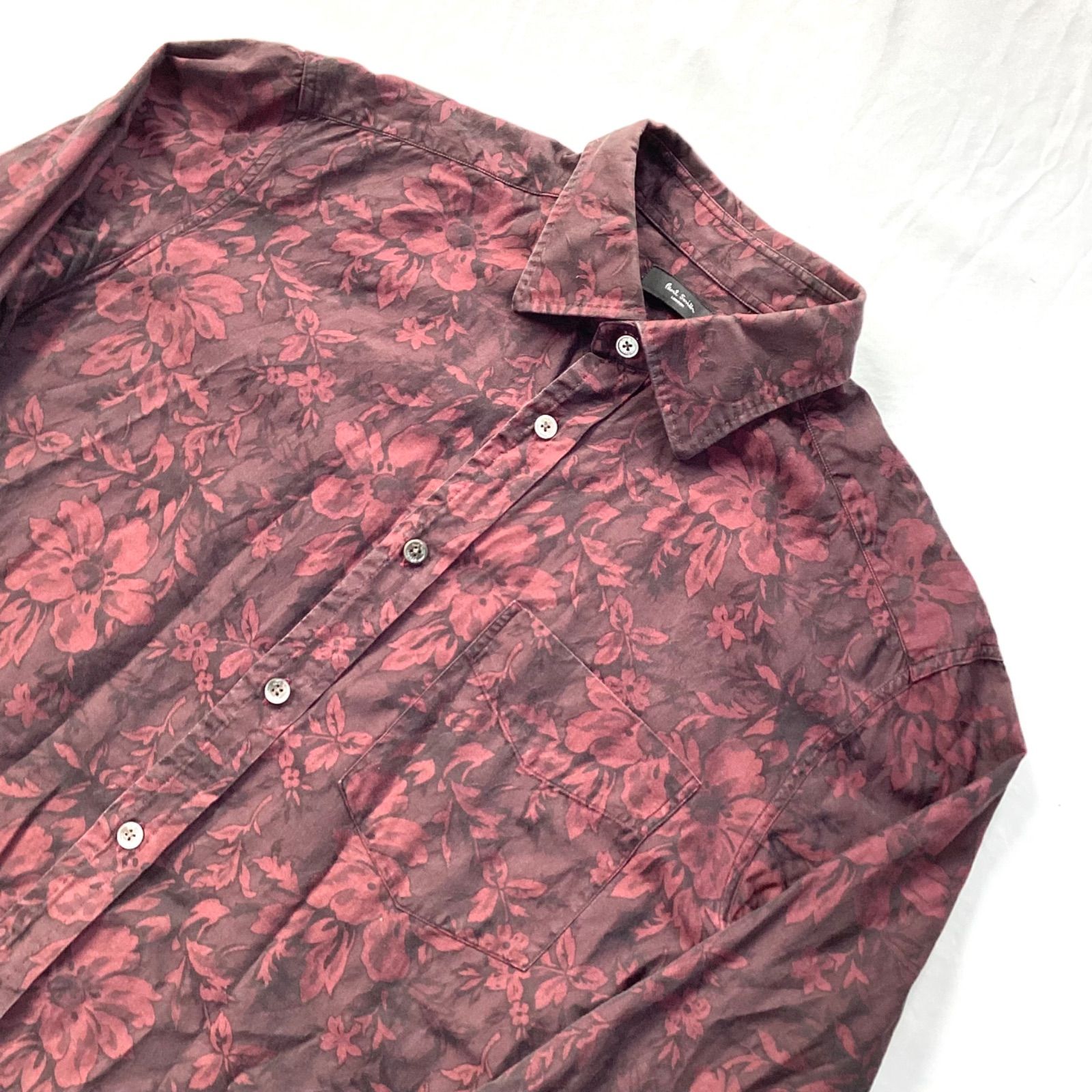 Paul Smith ポールスミス シャツ 総柄 花柄 フローラル 長袖 ボルドー