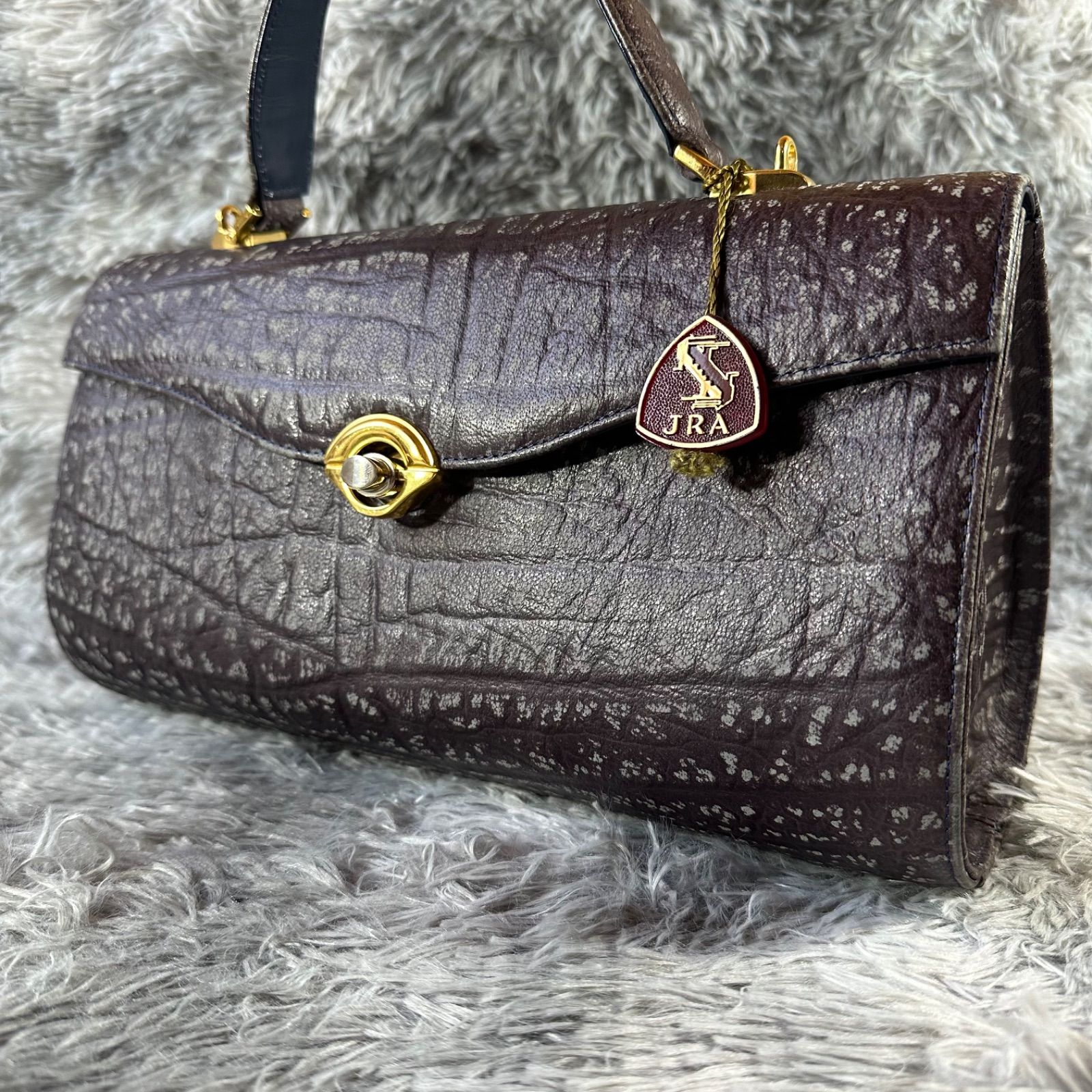 希少 JRA認証 高級 2WAY ショルダーバッグ ハンドバッグ ゴールド金具 