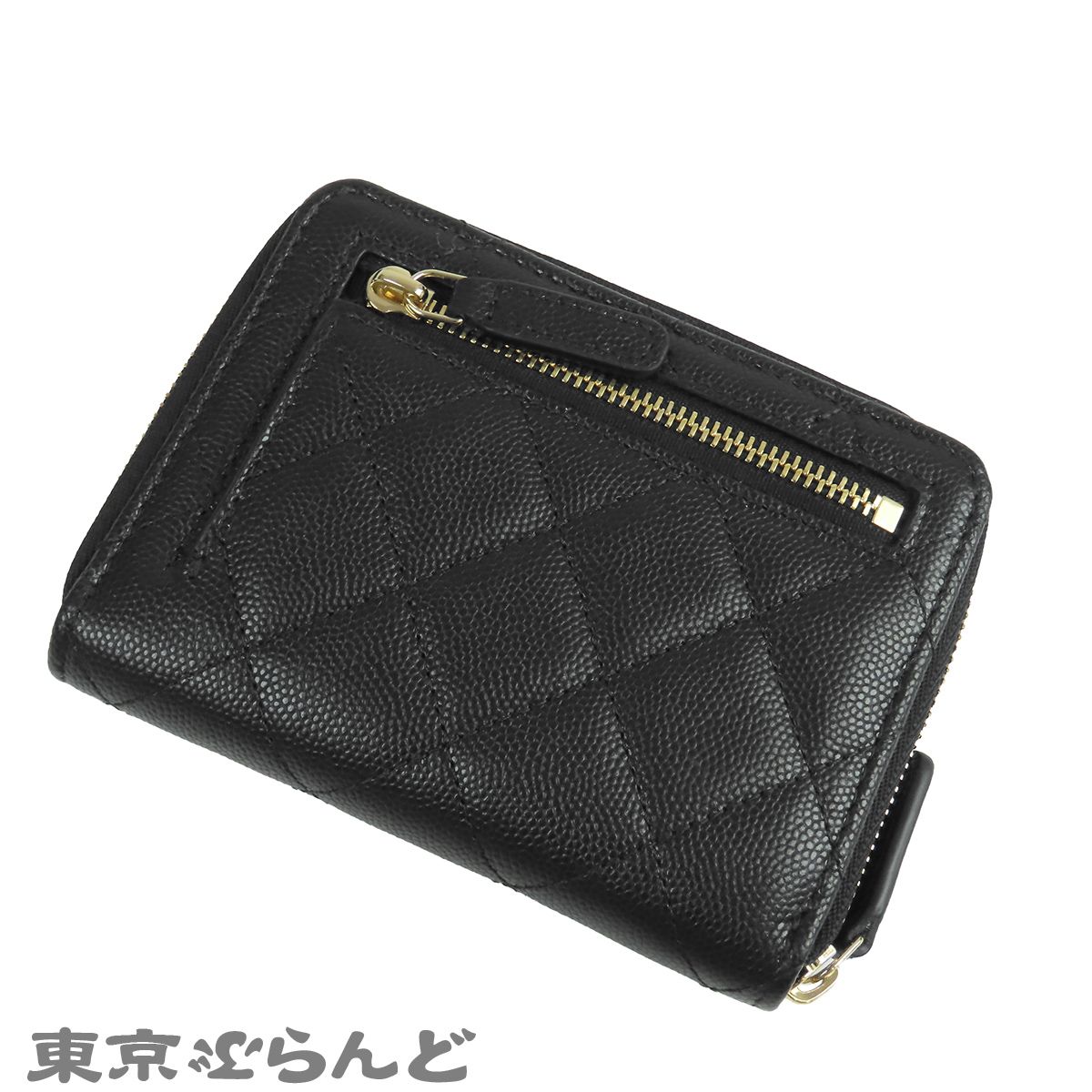 CHANEL シャネル マトラッセ キャビアスキン 二つ折財布 黒 ゴールド