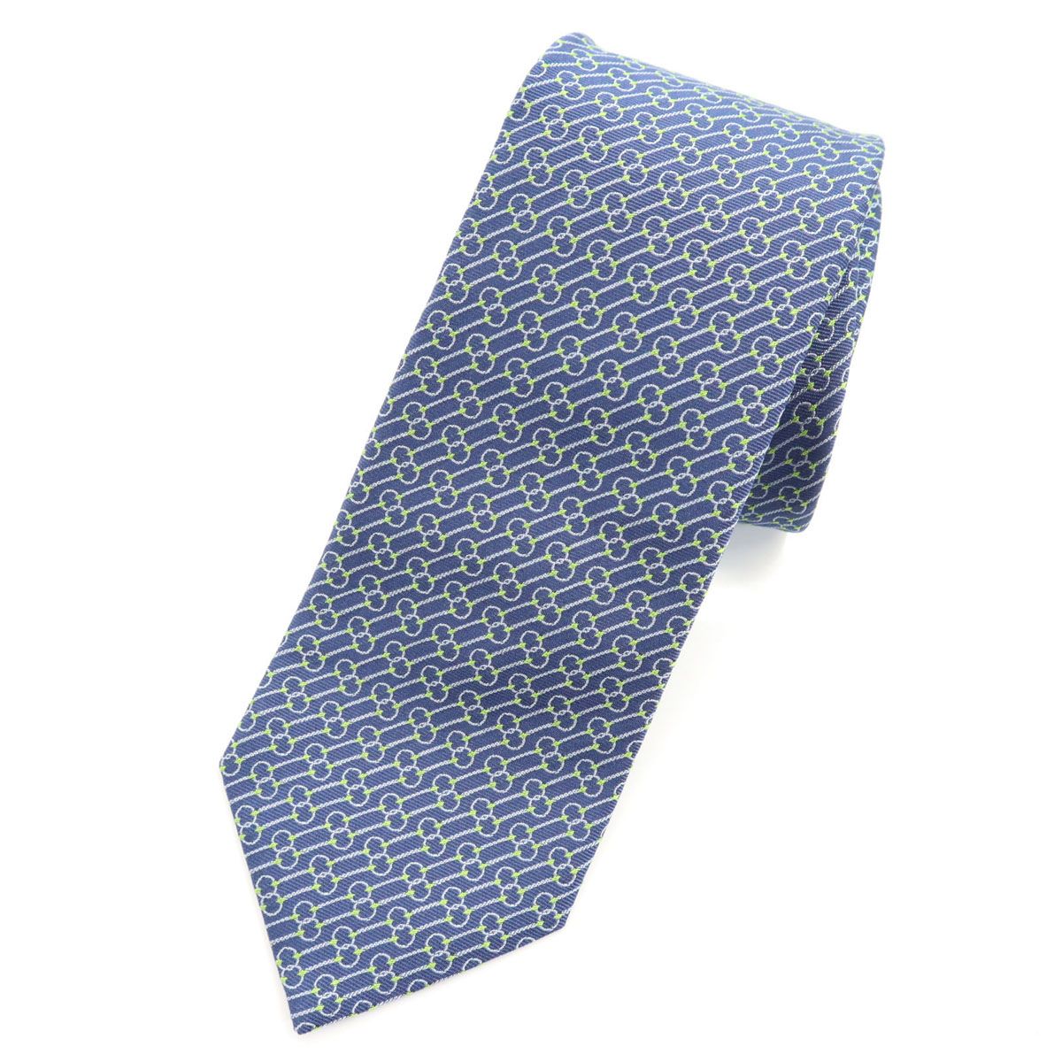 HERMES エルメス フランス製 シルク 斜ストライプ柄 ネクタイ  ネイビー メンズ 古着