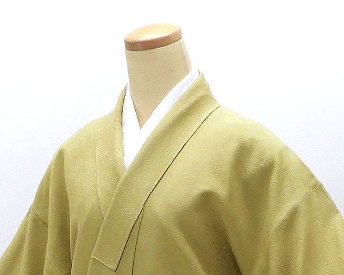 色無地 袷 広衿 黄土色 正絹 一つ紋 木瓜紋 本加賀友禅 押田正義 作家物 落款付 仕立て上がり着物 身丈162cm 【キモノオフ野々市若松店】 色無地 正絹 加賀友禅 押田正義 身丈152cm 裄丈62.5cm 木瓜 中古