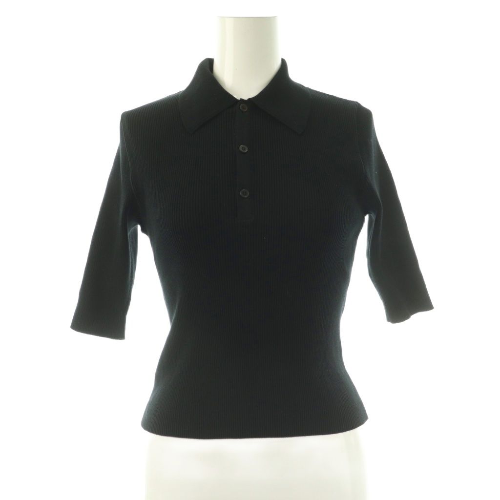 オーラリー AURALEE COTTON HIGH GAUGE RIB KNIT POLO ニット ポロシャツ 五分袖 1 ブラック /DF ■OS ■SH