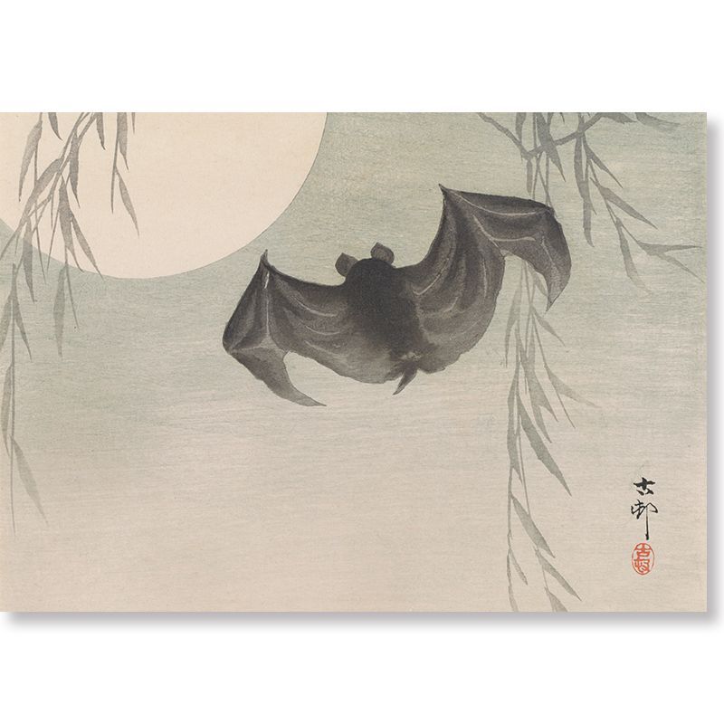 A4サイズ 小原古邨 ポスター 月にコウモリ 浮世絵 日本画 和風 アート