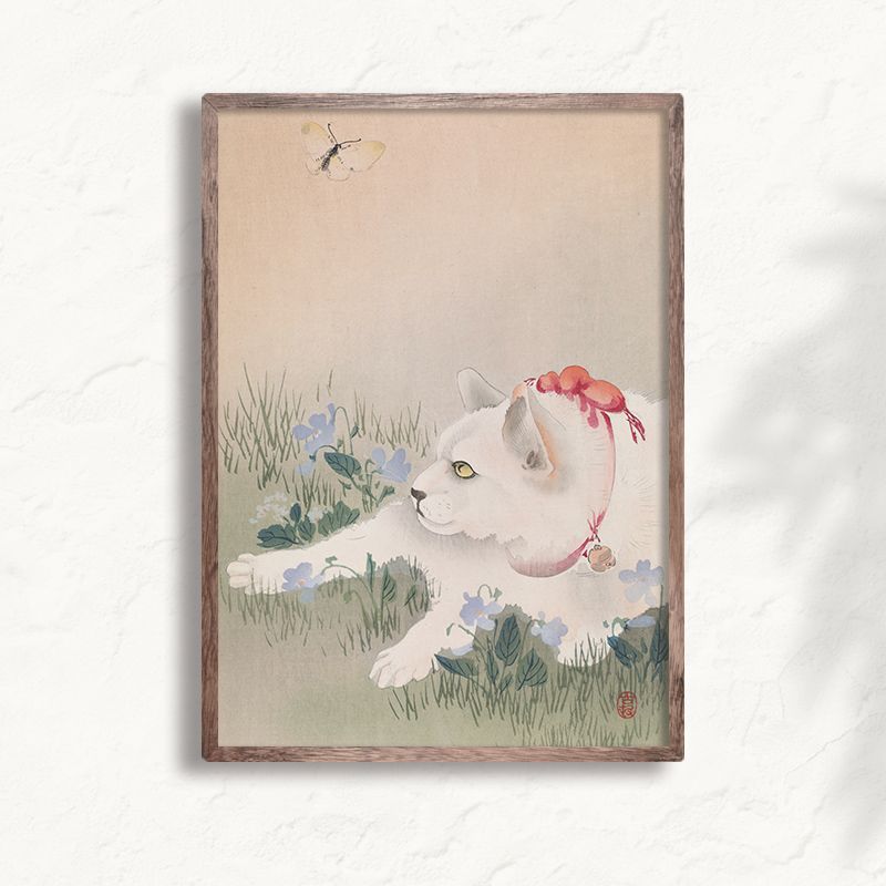 A4サイズ 小原古邨 ポスター スミレに猫と蝶 浮世絵 日本画 和風