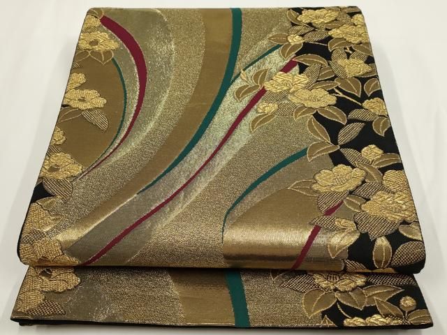 平和屋着物▽六通柄袋帯 草花文 金糸 正絹 逸品 AABD8427wj 平和屋