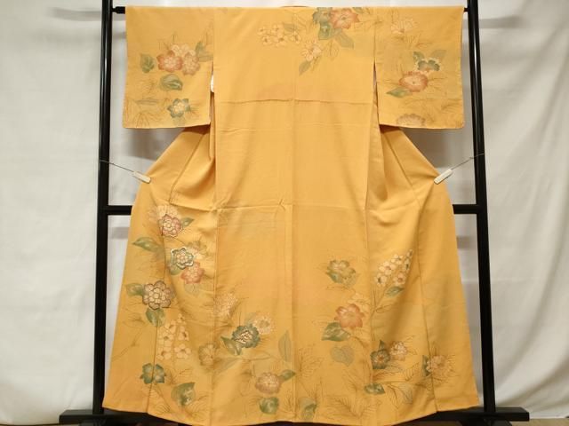 平和屋着物□訪問着 手描き 刺繍 雲取り枝花文 金糸 正絹 逸品