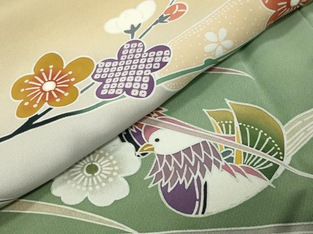 平和屋着物●訪問着　型染め　鴛鴦花文　暈し染め　正絹　逸品　CABC8241gh 平和屋着物○訪問着 型染め 鴛鴦花文 暈し染め 正絹 逸品 CABC8241gh