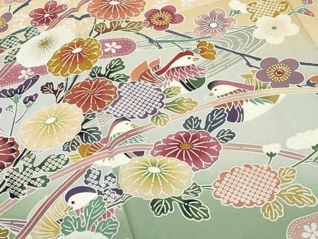 平和屋着物○訪問着 型染め 鴛鴦花文 暈し染め 正絹 逸品 CABC8241gh