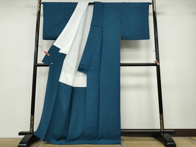 平和屋着物○上質な色無地 風景草木地紋 藍色 さが美扱い 正絹 逸品