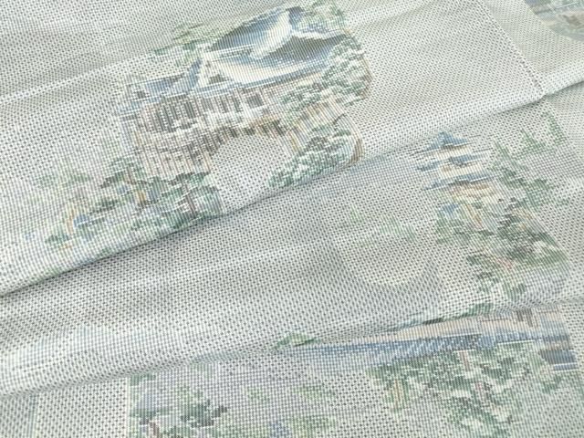 平和屋着物○本場大島紬 白大島 7マルキ 総絣 名所風景文 正絹 逸品