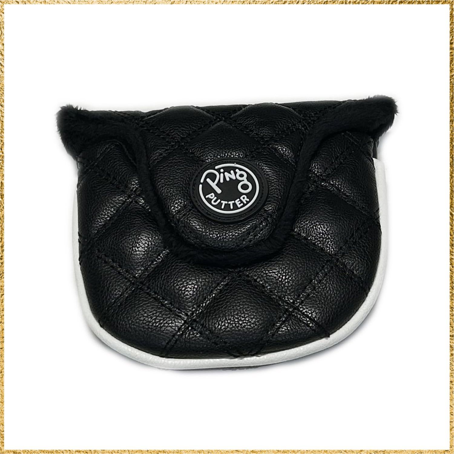 彡送料無料でお届け彡 Ping ユニバーサルキルトプレミアムレザーブラックマレットラウンドパターヘッドカバー、マグネット開閉。