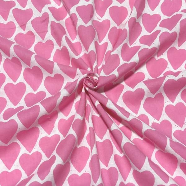 50cm単位】ピンクハート インド ハンドブロックプリント生地