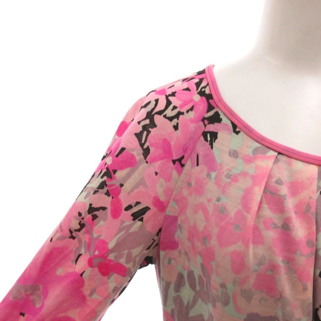 レオナール LEONARD FASHION ワンピース 花柄 長袖 ロング ベルト 42