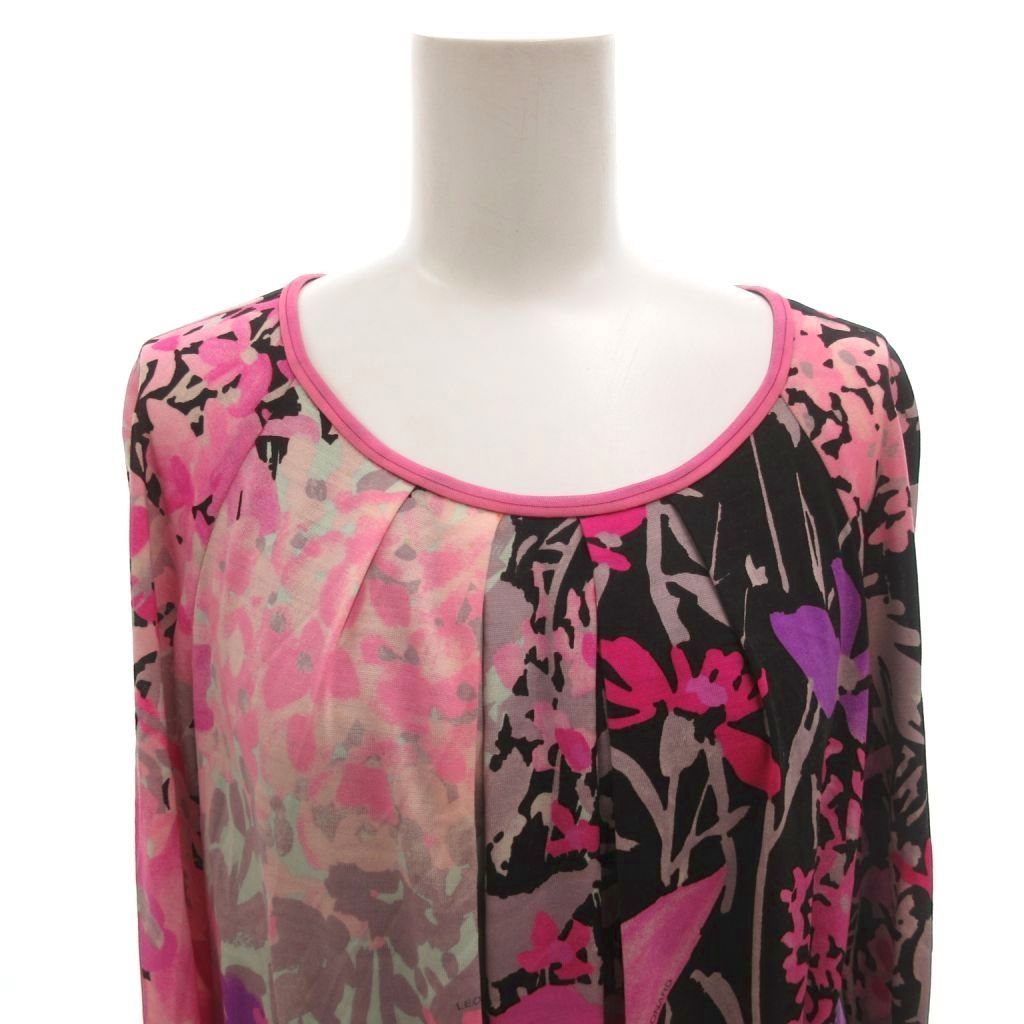 レオナール LEONARD FASHION ワンピース 花柄 長袖 ロング ベルト 42