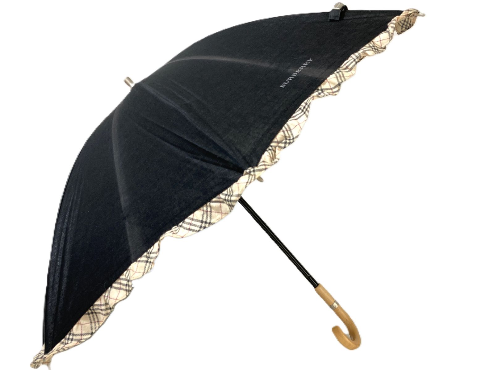 バーバリー BURBERRY 日傘 雨傘 晴雨兼用 長傘 黒 ノバチェック レース