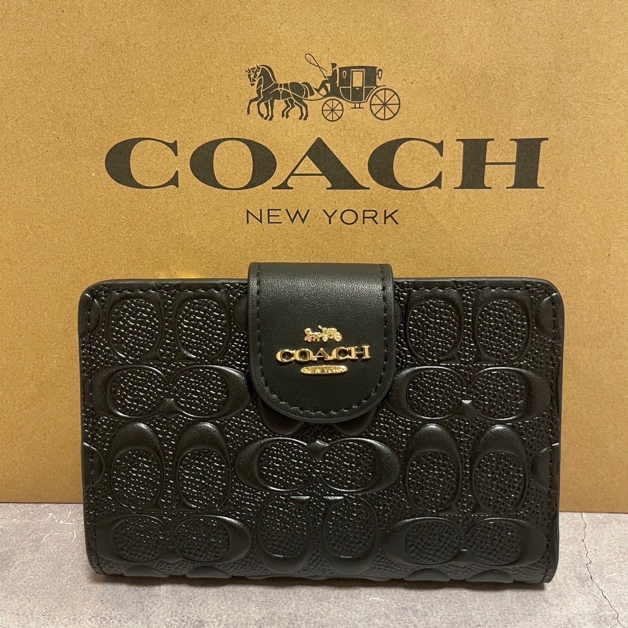 新品 COACH 長財布 コーチ レディース メンズ ブラック シグネチャー 