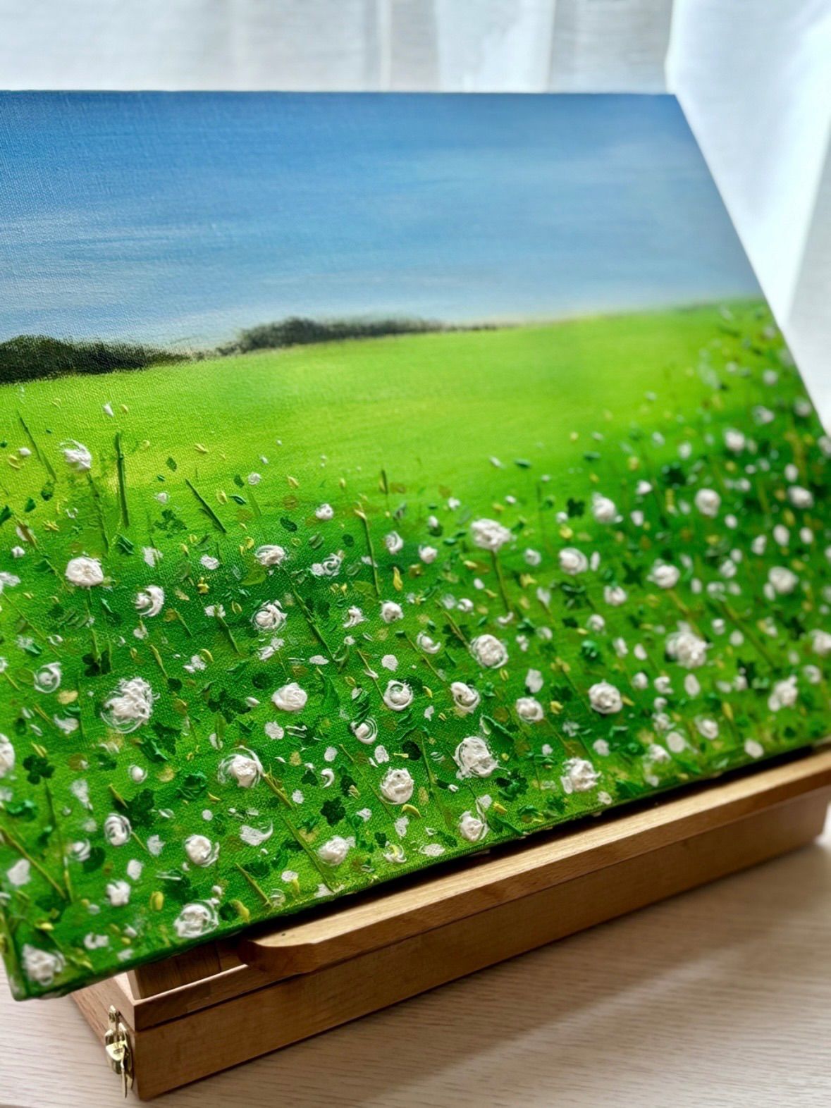 油絵 絵画 シロツメクサの花畑【A3】 【公式通販】