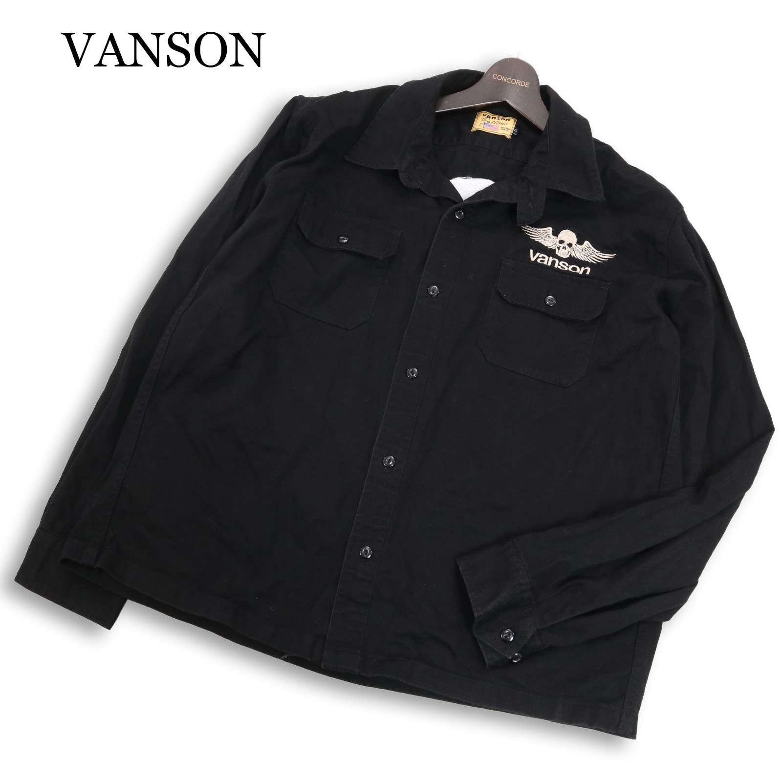 VANSON バンソン 通年 ロゴ&スカル刺繍☆ 長袖 ワーク シャツ 