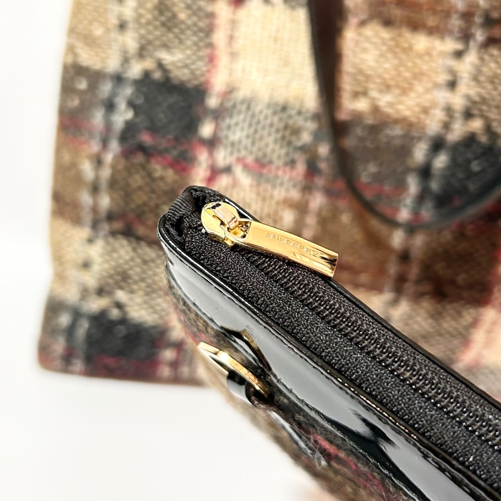 BURBERRY バーバリー ロゴ型押し チェック柄 ウール スエード カーフ