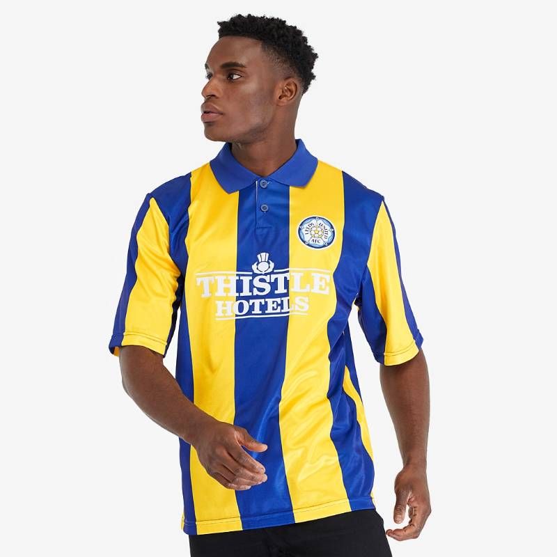 【送料無料・匿名配送】Score Draw リーズ・ユナイテッド 1994 復刻 アウェイ シャツ 黄 イエロー 紺 ネイビー レプリカユニフォーム レプリカシャツ Tシャツ 新品 正規品 並行輸入 日本未発売