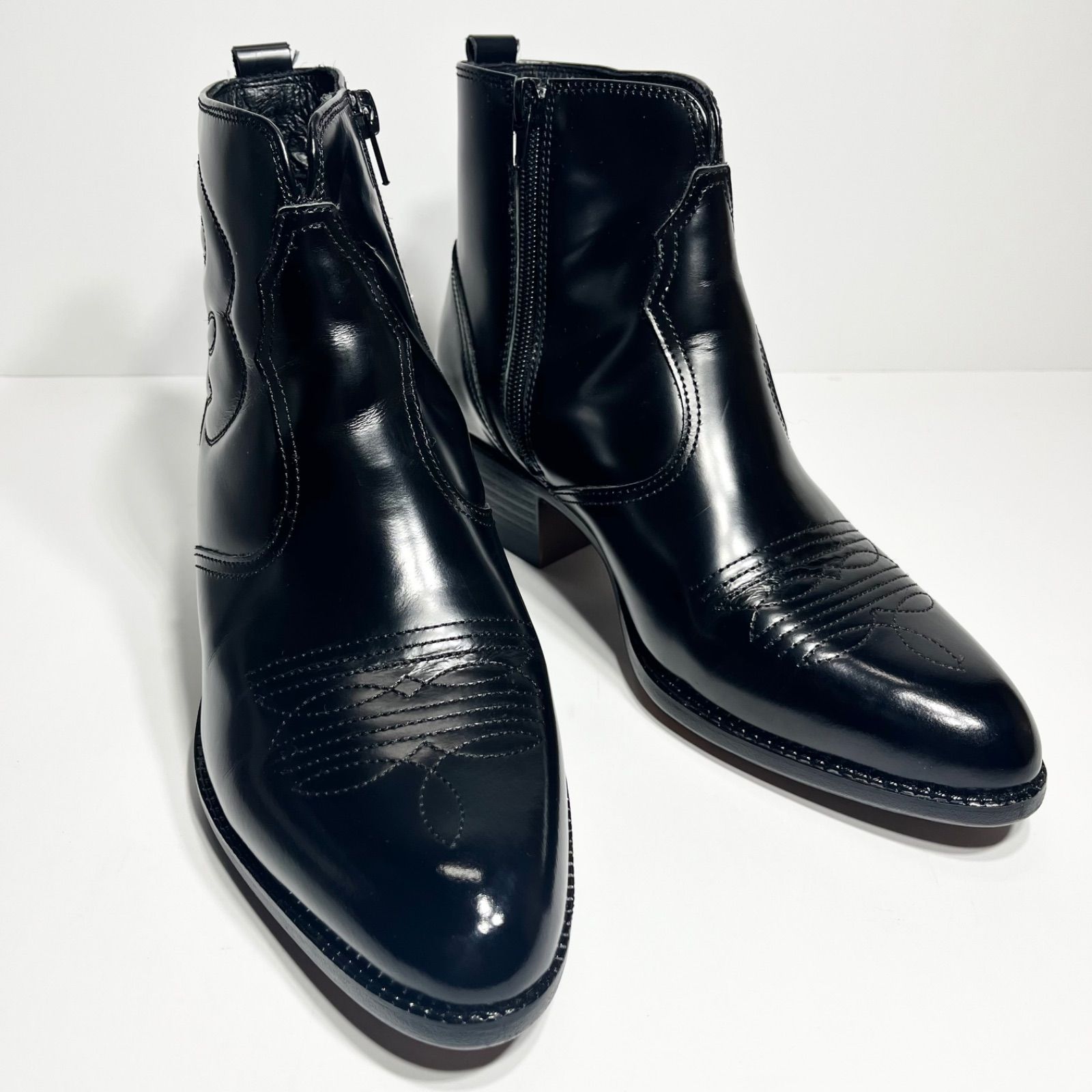 極美品 TEXAS VILLAGE テキサスビレッジ 本革 黒 ウエスタンブーツ 