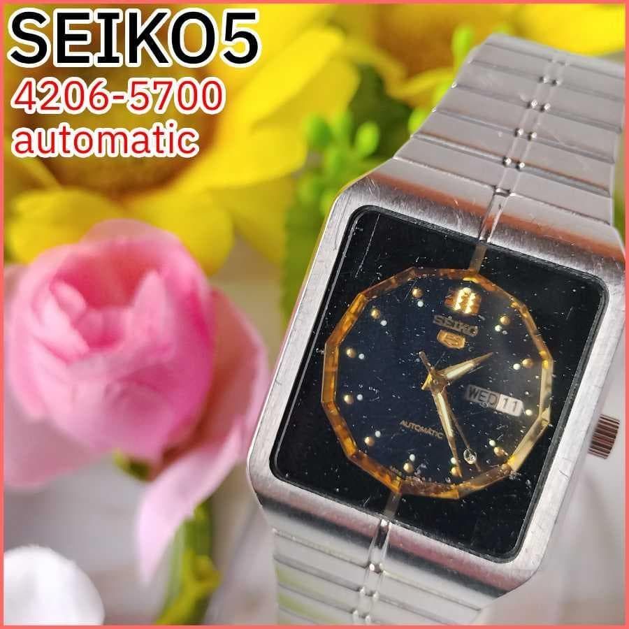 電池 SEIKO5 4206-5700 自動巻 腕時計 デイデイト 純正ブレス オートマチック メンズ 稼働品 SEIKO セイコー W214