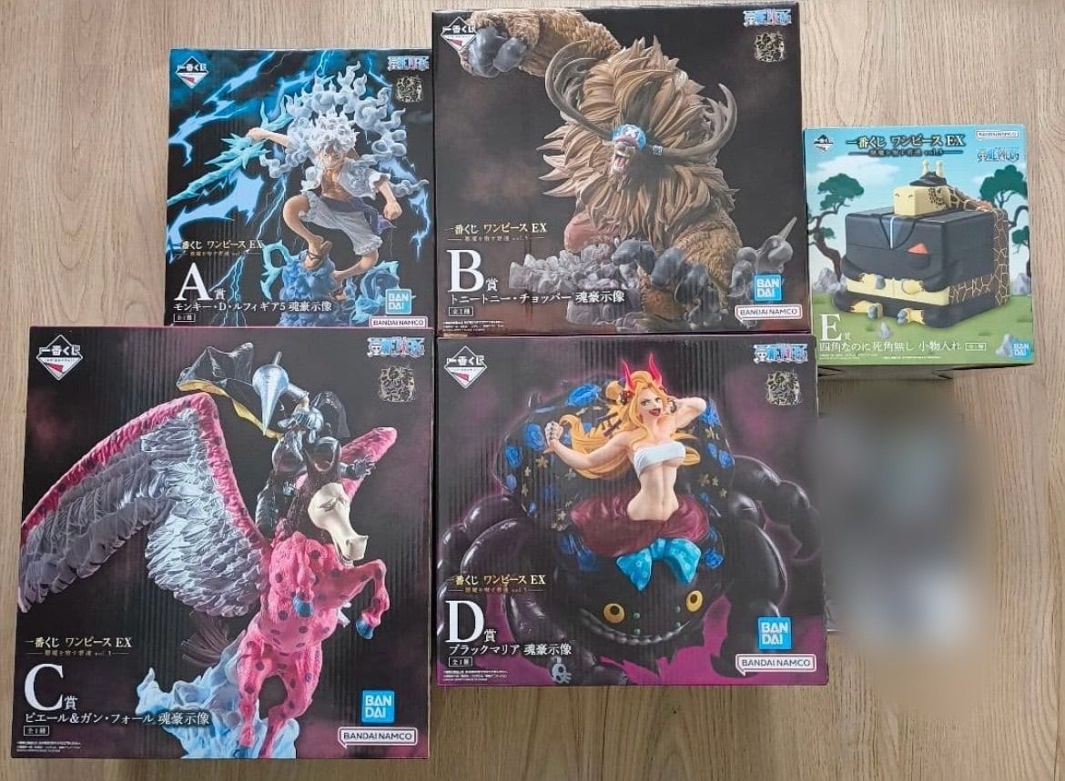 一番くじ ワンピースEX 悪魔を宿す者達  A賞 モンキー・D・ルフィギア5  B賞 トニートニー・チョッパー C賞 ピエールu0026ガン・フォール D賞 ブラックマリア　 E賞 四角なのに死角無し 小物入