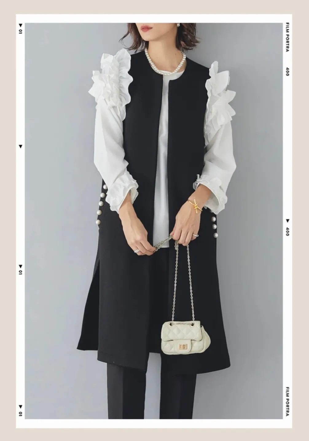 大人気　ポケットパール ロングベスト　ジレ 黒  frene lumier 再入荷 ポケットパール ロングベスト ジレ 黒 frene lumier | Buyee