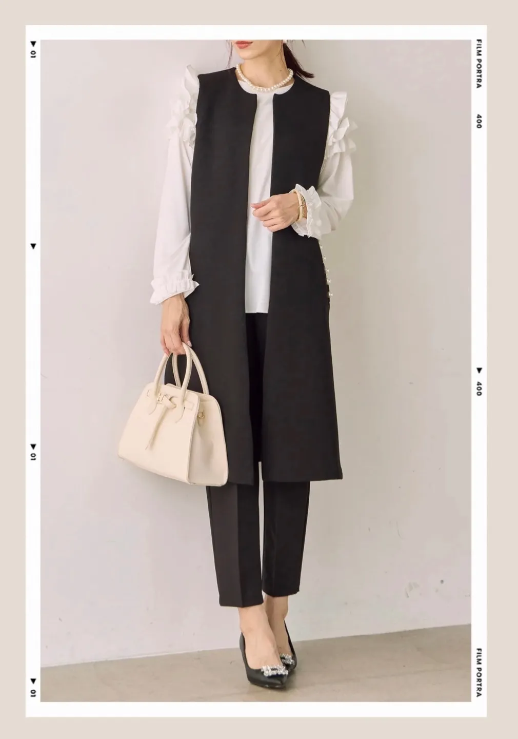 大人気　ポケットパール ロングベスト　ジレ 黒  frene lumier 再入荷 ポケットパール ロングベスト ジレ 黒 frene lumier | Buyee