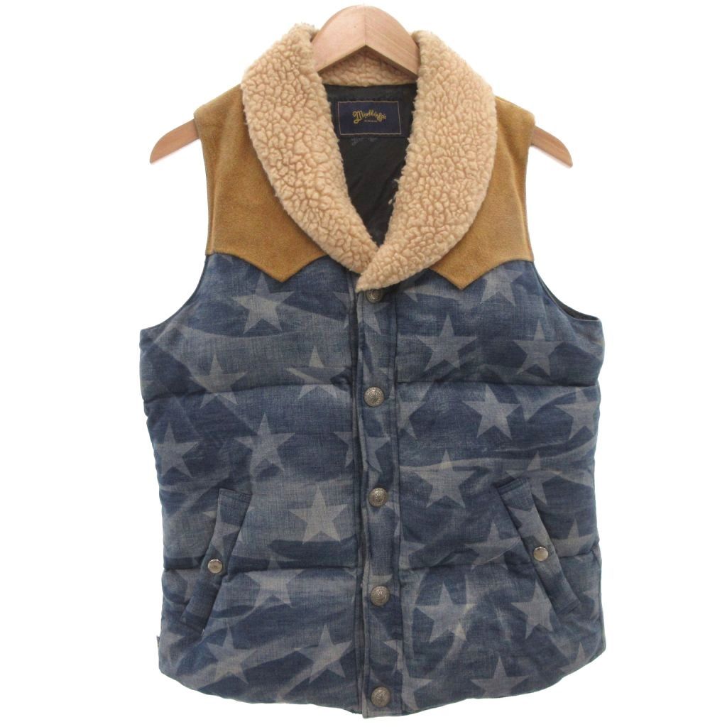 マーブルズ Marbles ダウンベスト M ベージュ ブルー スター柄 ボア