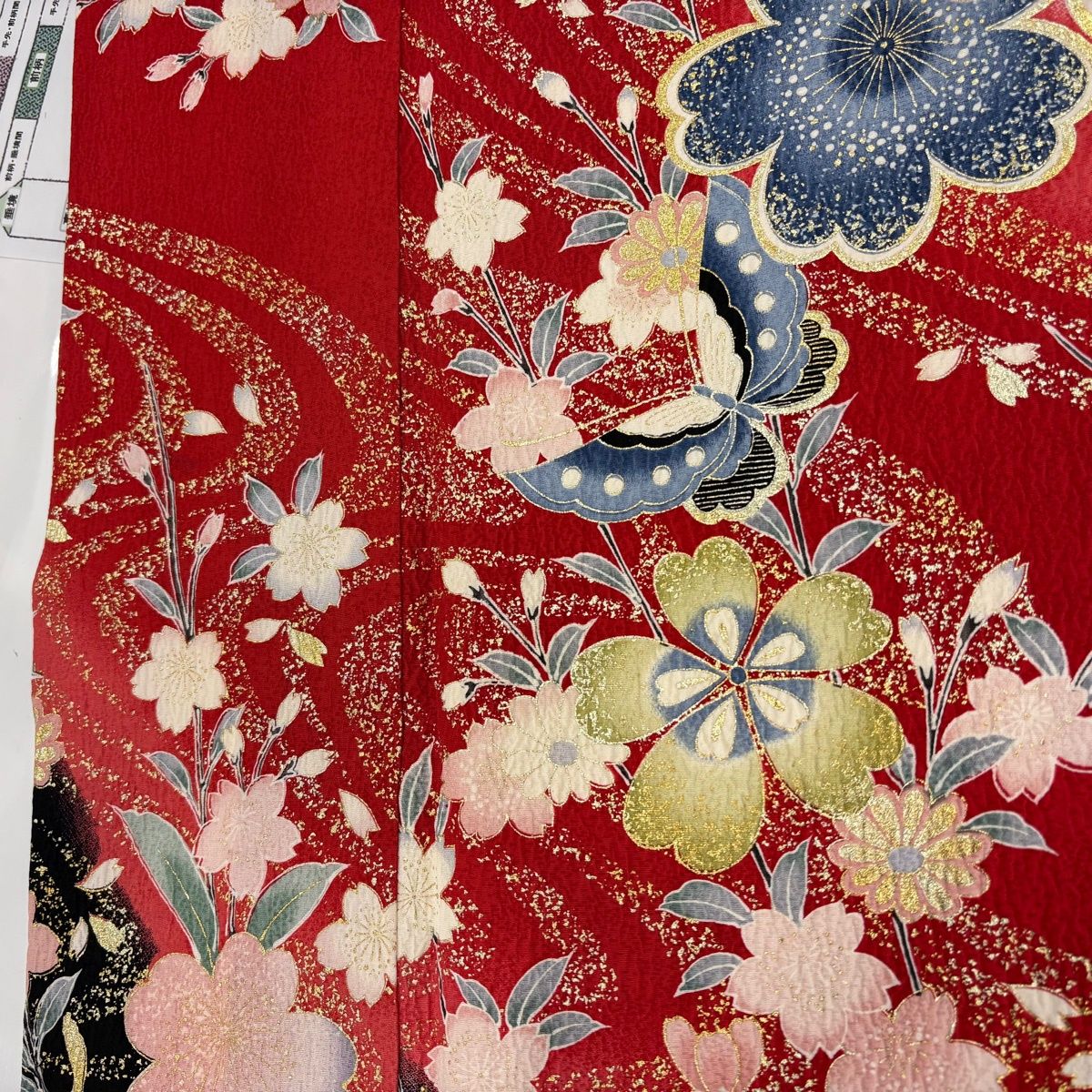 振袖 身丈162cm 裄丈63cm S 袷 桜 蝶 金彩 ぼかし 赤 正絹 名品