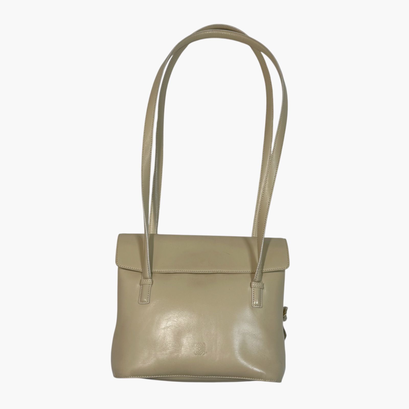 LOEWE Anagram Leather Tote Bag Cream Beige Gold Hardware Made in 