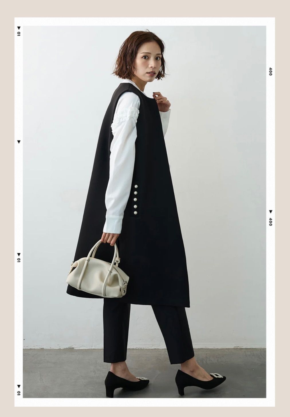 再入荷 ポケットパール ロングベスト ジレ 黒 frene lumier - メルカリ