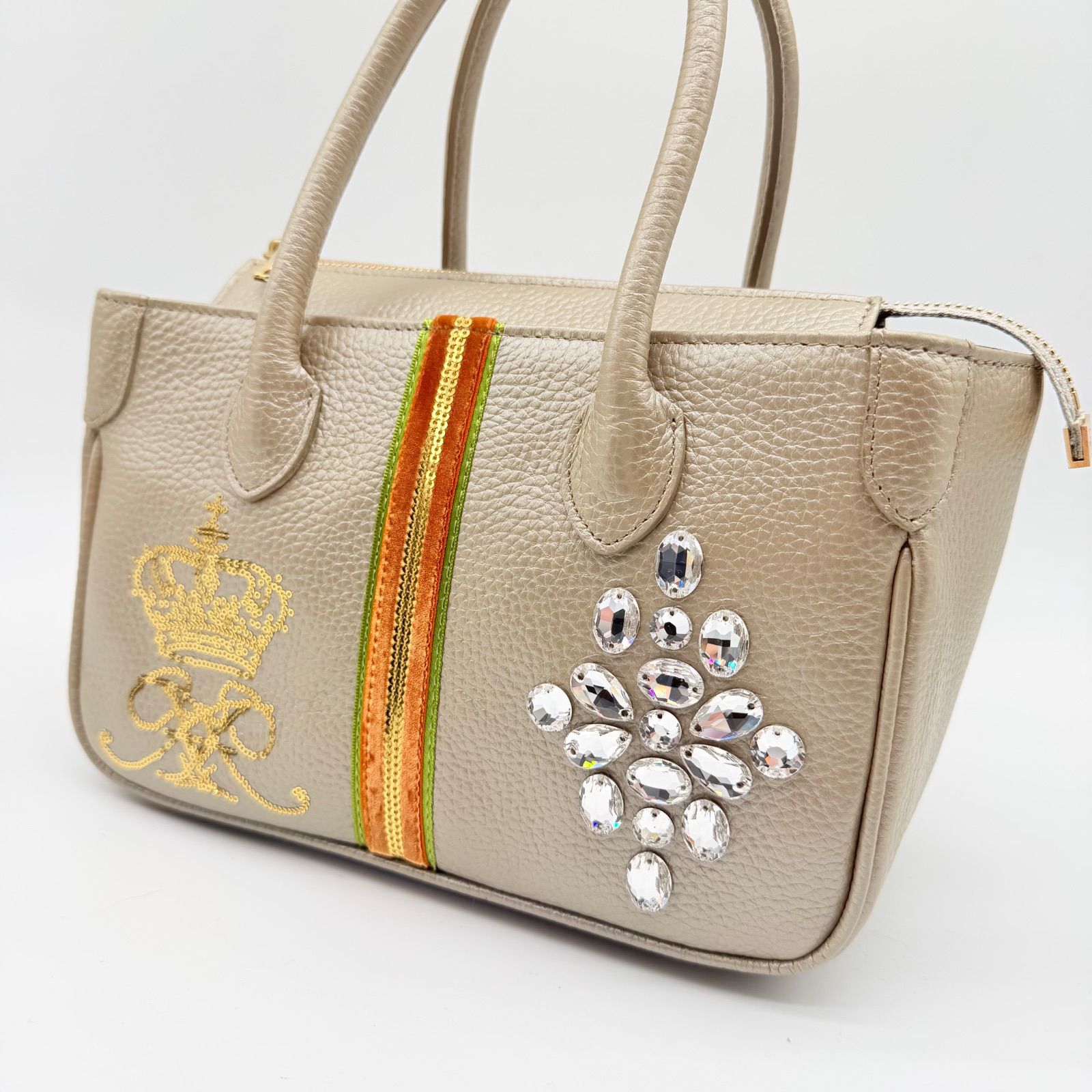 良品】A.D.M.J. mini tote bag y2k handbag leather crystal beige 