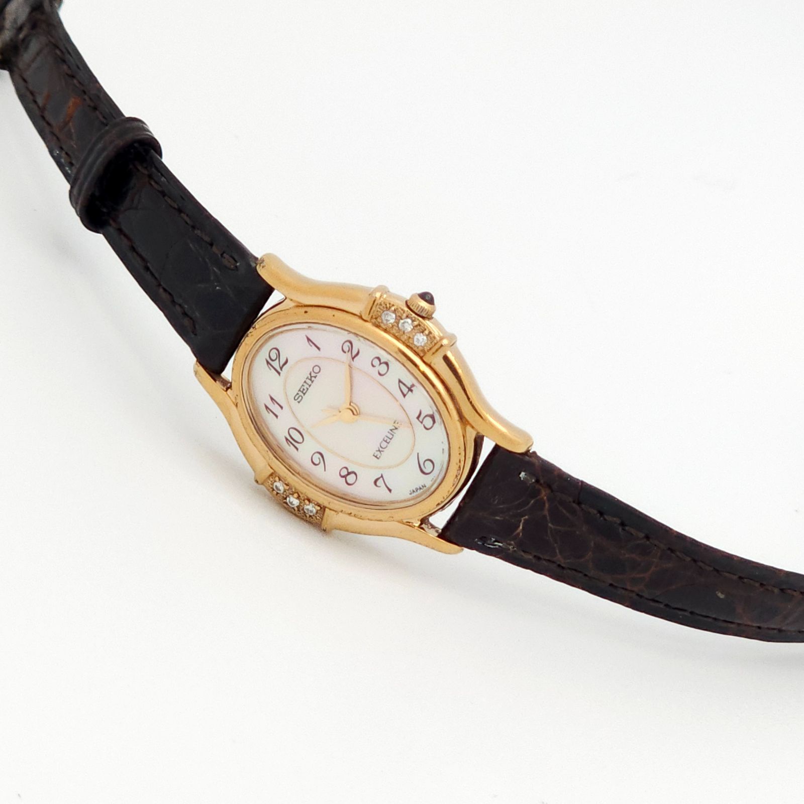 SEIKO セイコー エクセリーヌ 1F21-5F50 QZ 動作品 シェル 6Pダイヤ