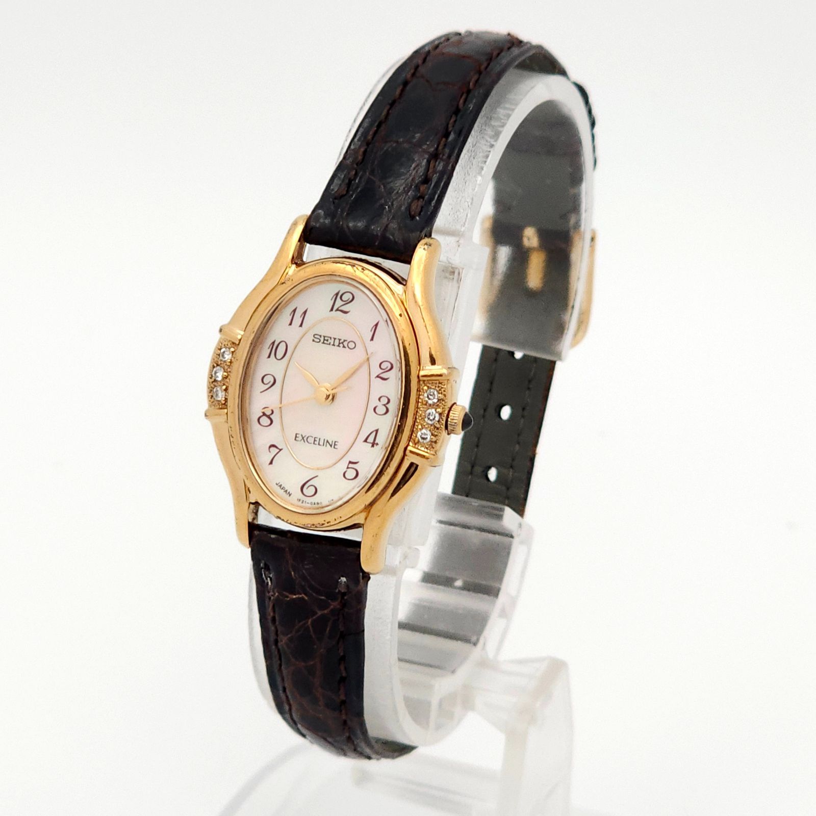 稼働品　SEIKO セイコー 1F21-5F50 エクセリーヌ 腕時計 SEIKO セイコー エクセリーヌ 1F21-5F50 QZ 動作品 シェル 6Pダイヤ