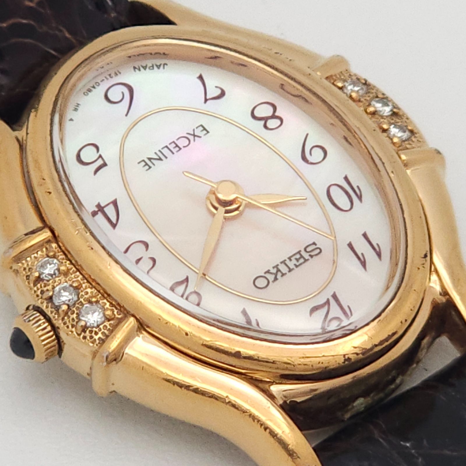 SEIKO セイコー エクセリーヌ 1F21-5F50 QZ 動作品 シェル 6Pダイヤ 