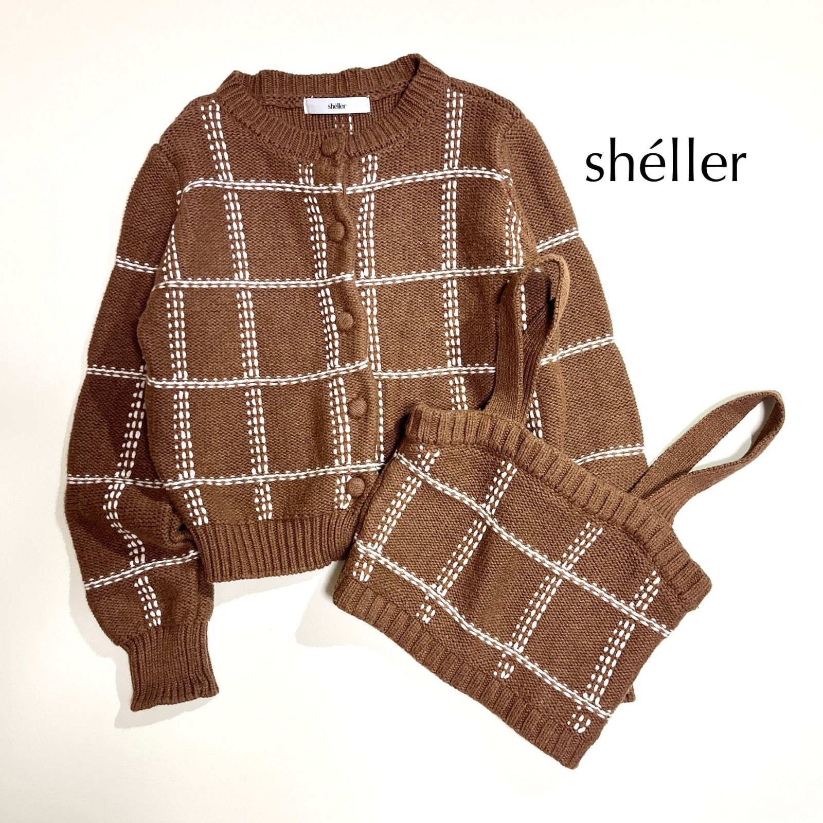 sheller チェックアンサンブルニット sheller ブロックチェック