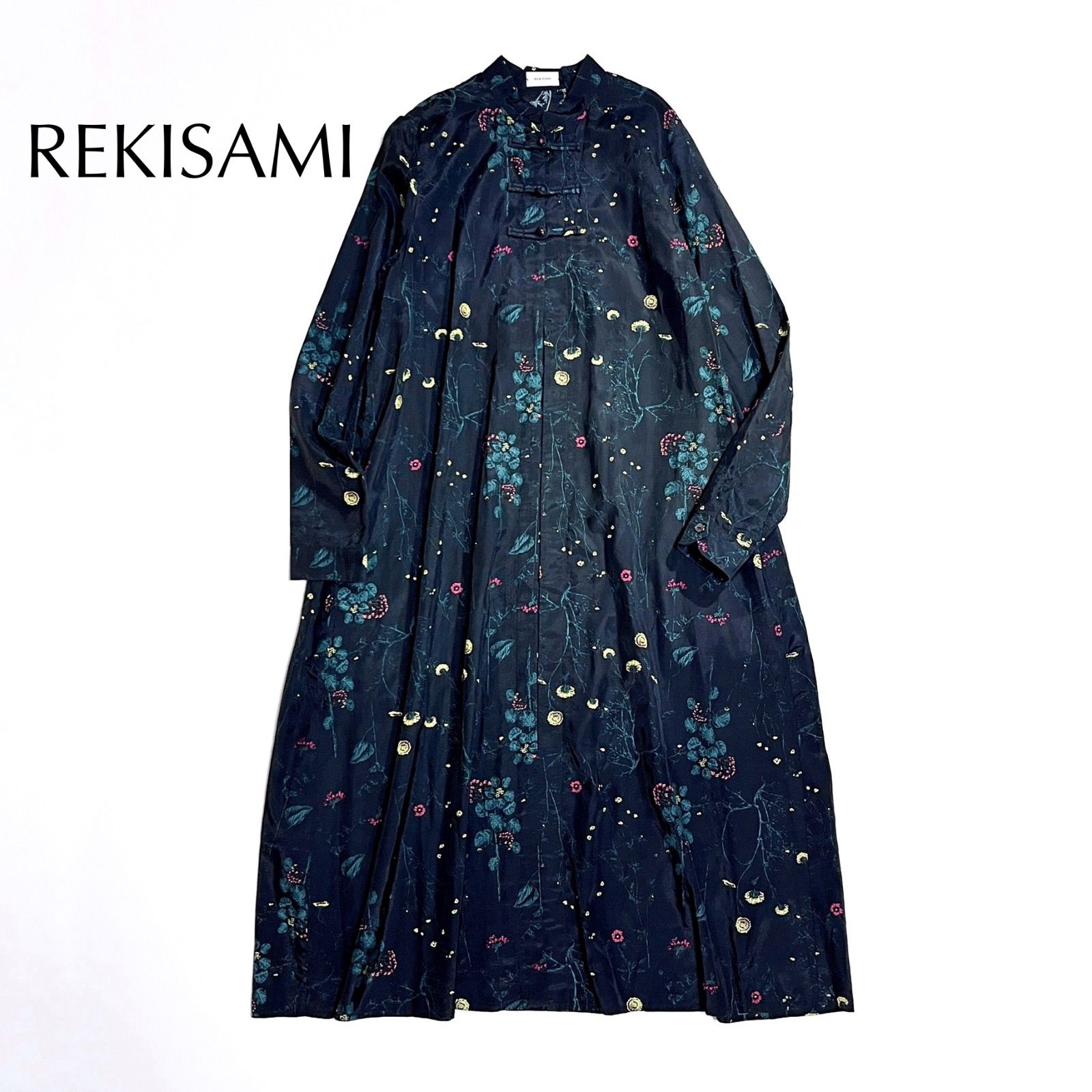 cY35 REKISAMI チャイナ風ワンピース ロングワンピース バンドカラー 