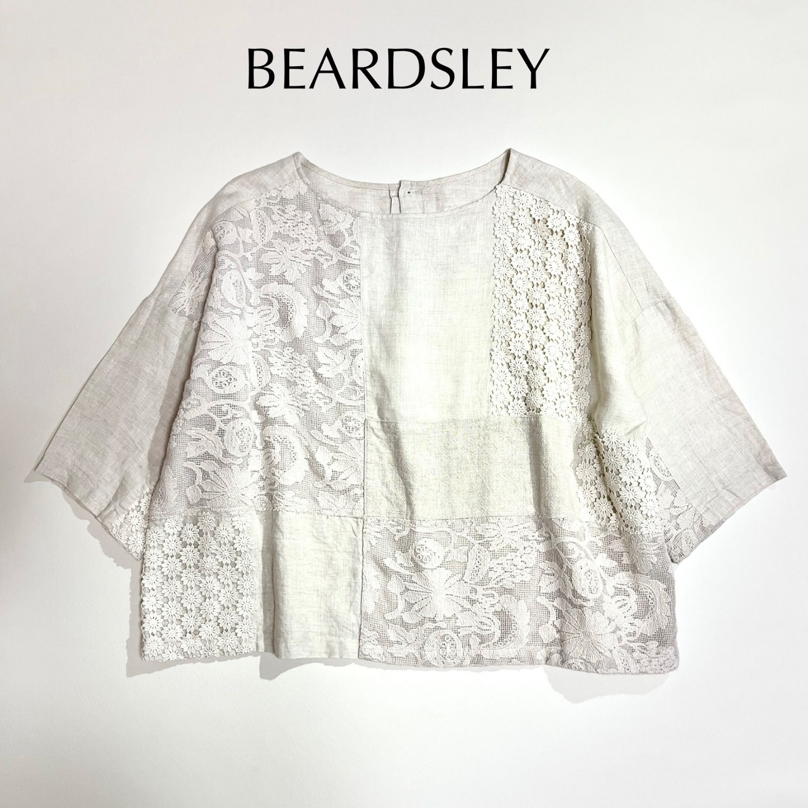 cX47 BEARDSLEY 2way パッチワーク リネンシャツ ブラウス 麻100