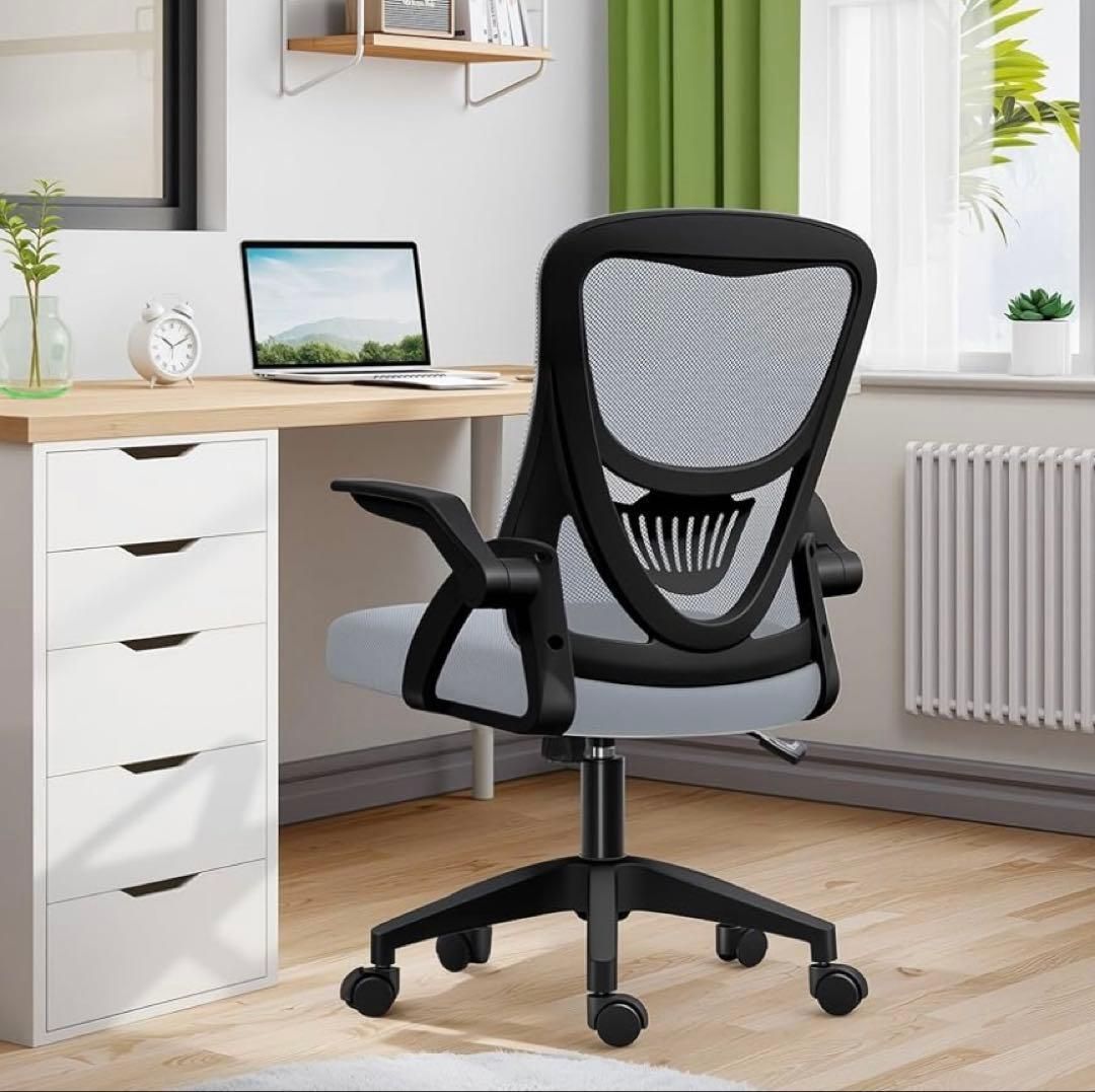 デスクチェア グレー疲れないオフィスチェア 跳ね上げ肘 在宅ワーク