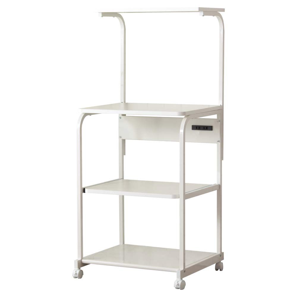 新品 岩附 レンジ台 大型レンジ対応 上棚ありタイプ 幅60cm スチール キャスター コンセント付き スライド ホワイト IW-84