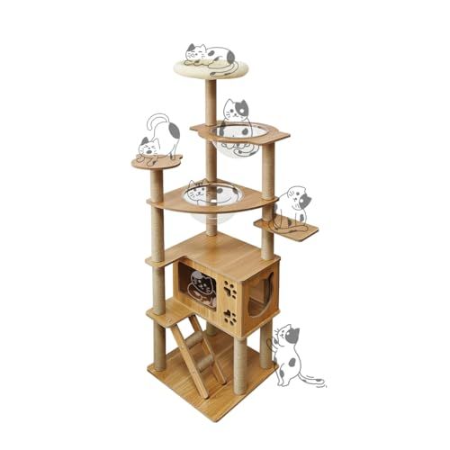 日本メーカー RAKU キャットタワー 木製 宇宙船付き 高さ約160 cm 子猫